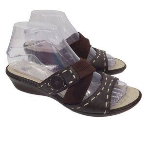 Carole Little Strappy Wedge Sandal Open Toe Slip On Brown Boho Comfort Size 7M